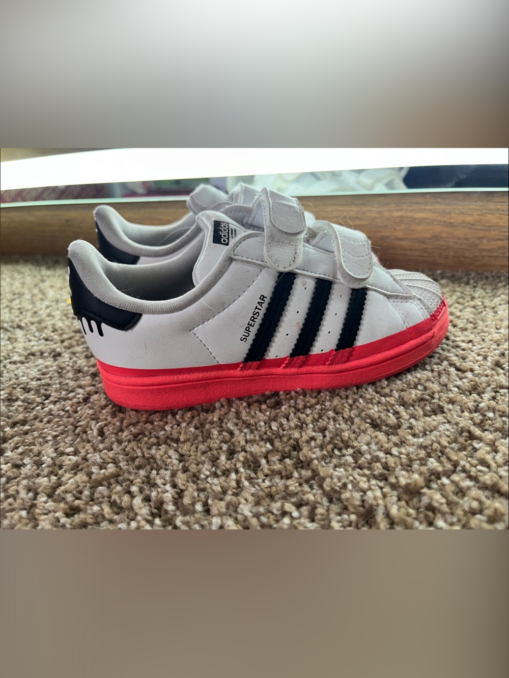 adidas Kids Superstar Velcro Sneakers - White, Black & Red